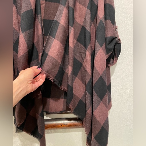 Knox Rose cascading open black and brown checkered shirt size medium - Picture 5 of 7